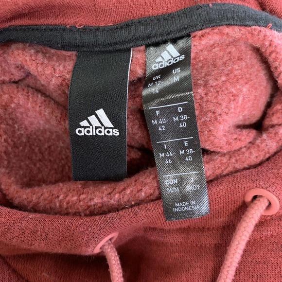 Adidas Sweatshirt Medium Red Pink Heather Hoodie Pullover Long Sleeve B161 - Picture 6 of 7